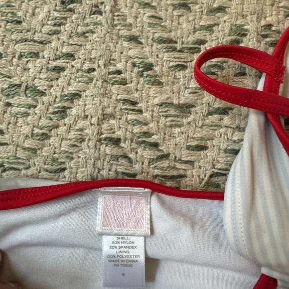 Janie and Jack blue and white striped swimsuit with red bow Girls size 6 - Picture 3 of 5